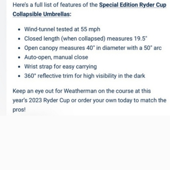 NEW Rare Weatherman Marco Simone Rome Italy Ryder Cup Golf Collapsible Umbrella - Picture 11 of 12